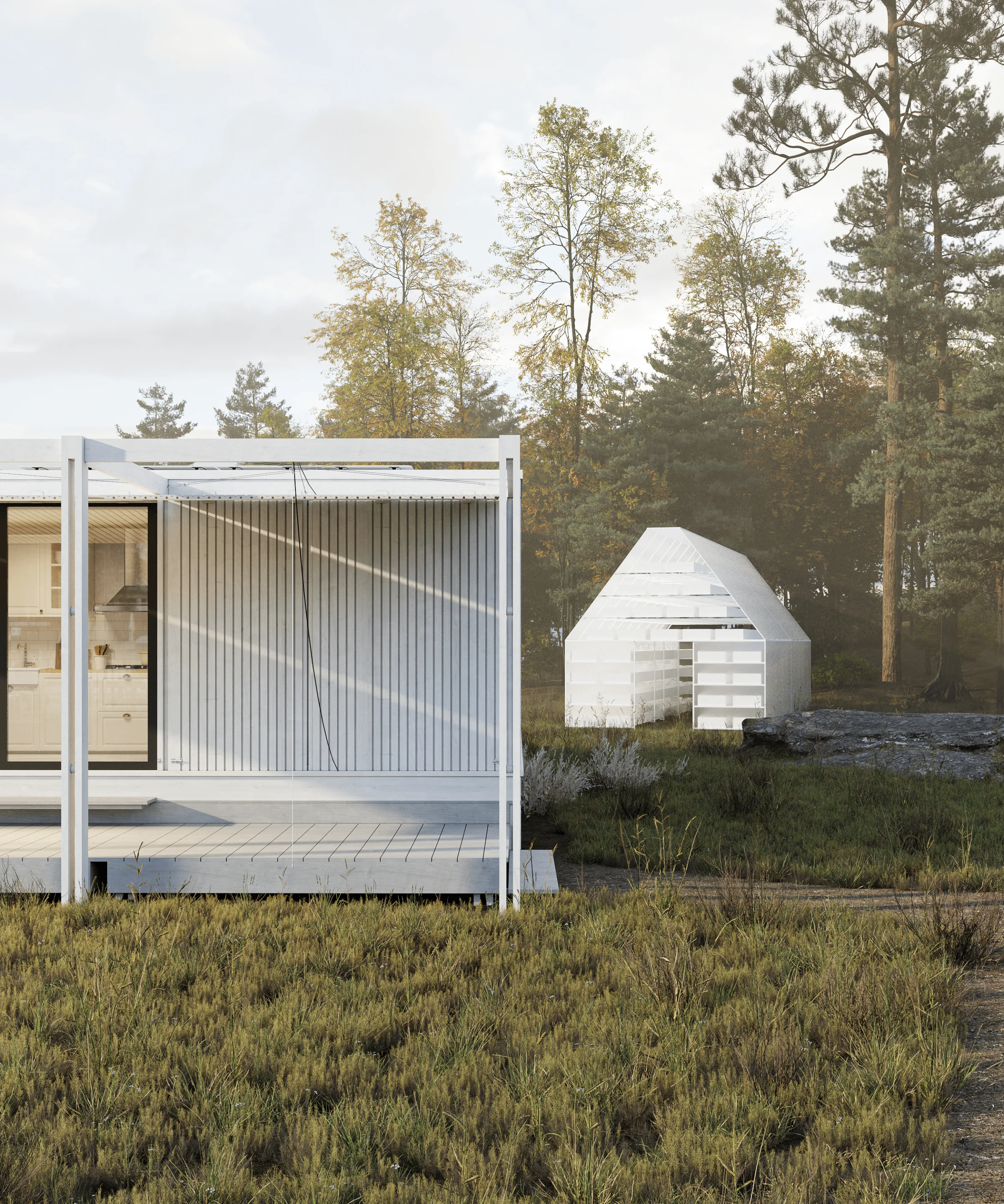 Close view of STUDIO RAUM with its shutter screens drawn.